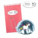 Monedero mini brillante de unicornio en sobre rosa y adhesivo personalizado para regalar