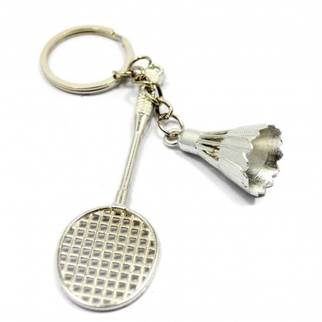 Llavero de metal en forma de raqueta de bádminton