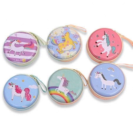 Monedero de lata redondo diseños de unicornios simpáticos