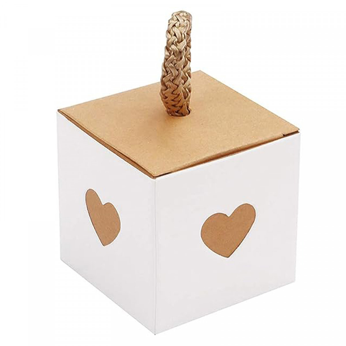 Caja en tonos blanco y kraft con corazones