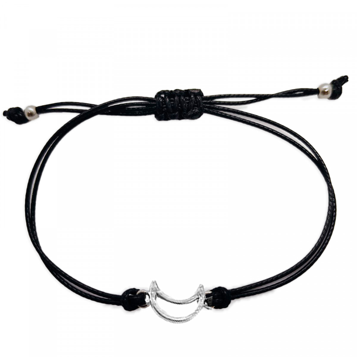 Pulsera de cordón negro con luna metálica para regalar