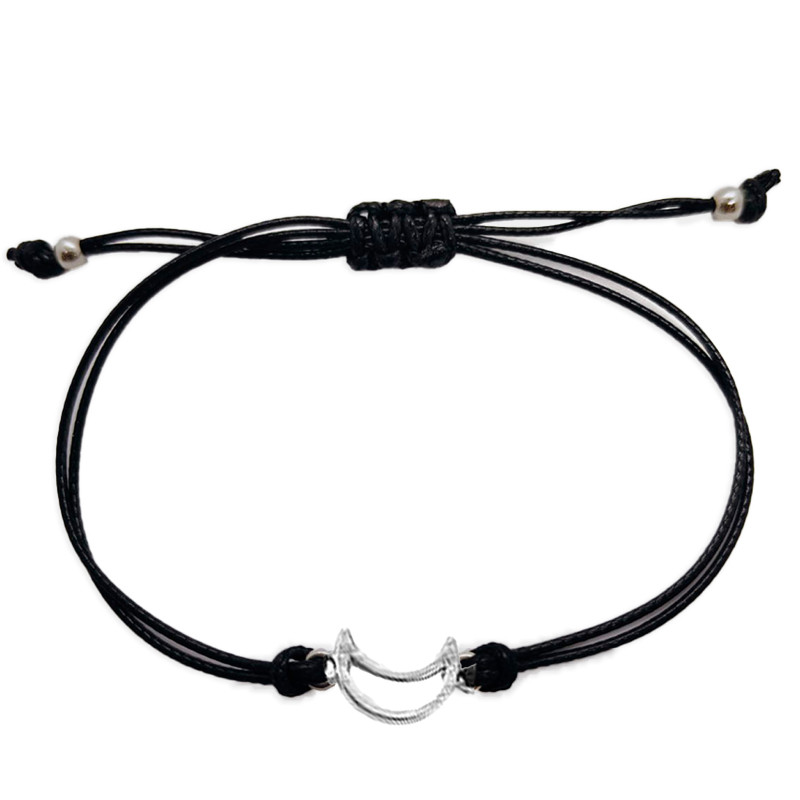 Pulsera de cordón negro con luna metálica para regalar