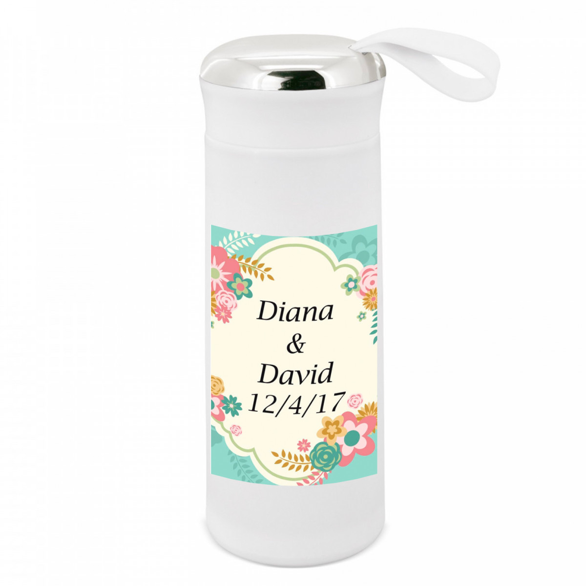Botella con adhesivo floral personalizable para regalar