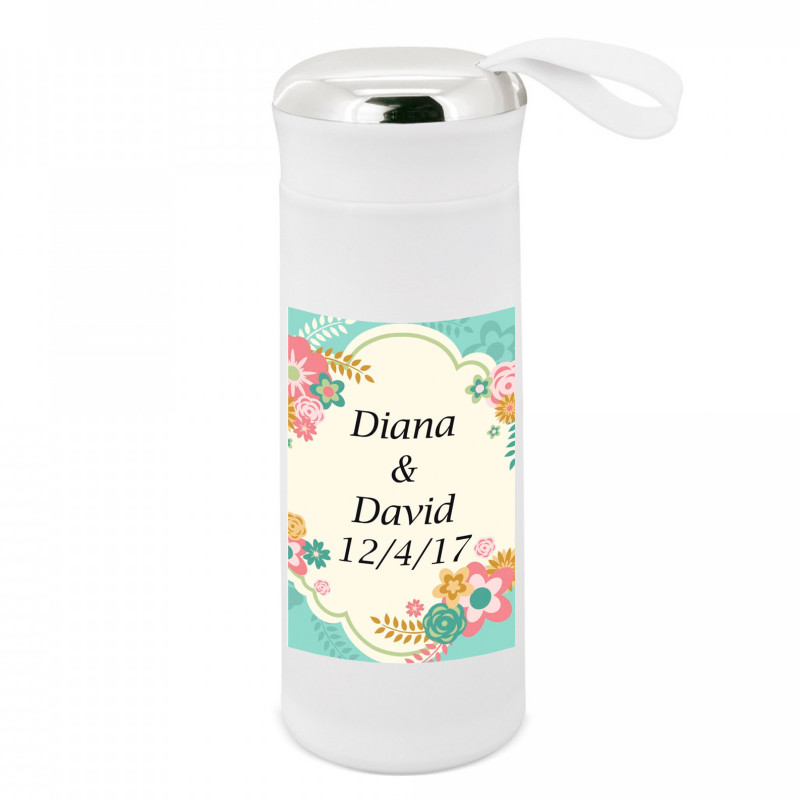 Botella con adhesivo floral personalizable para regalar