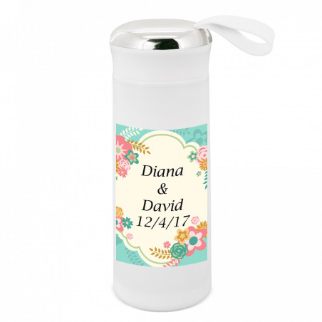 Botella con adhesivo floral personalizable para regalar