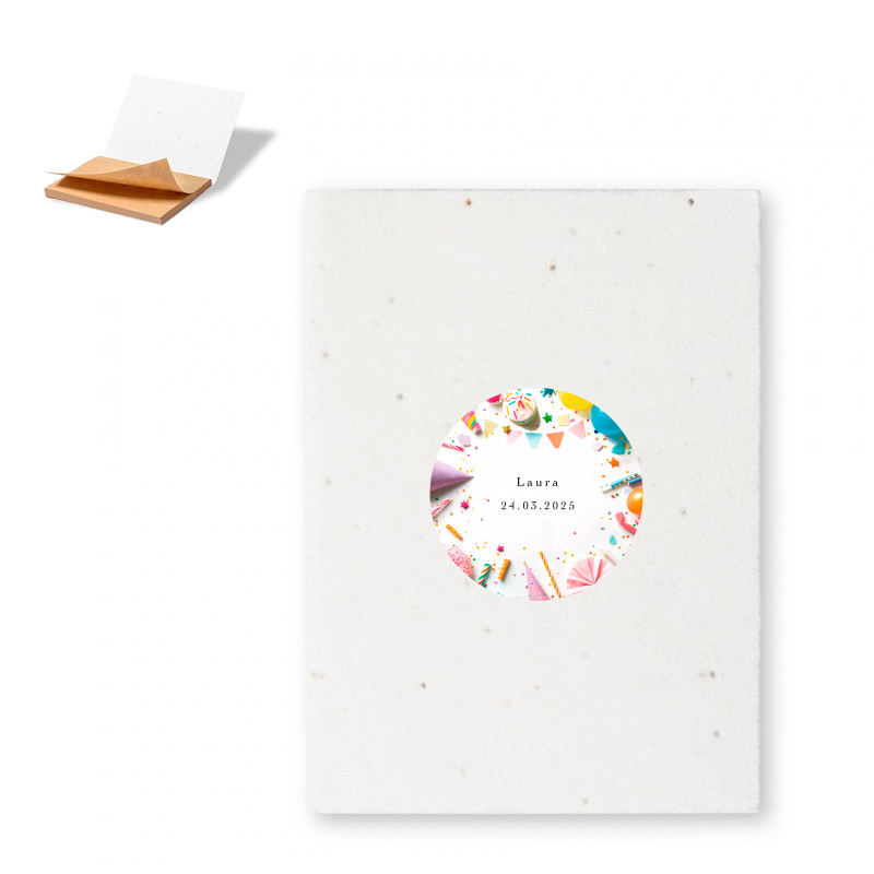 Bloc de notas con cubiertas de papel de semilla para plantar y adhesivo personalizable para detalles fiestas y eventos