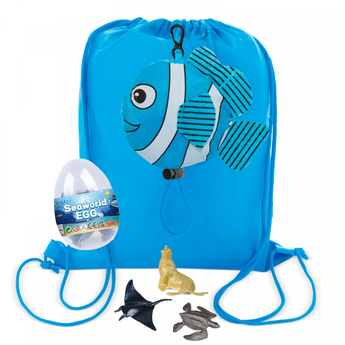 Mochila plegable modelo pez y huevo sorpresa de animales marinos