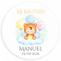 Taza mate amarilla degradado con llavero de oso en caja personalizada para bautizo