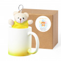 Taza mate amarilla degradado con llavero de oso en caja personalizada para bautizo