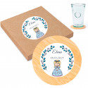 Posavasos de bambú con adhesivo primera comunión niña para regalos de invitados