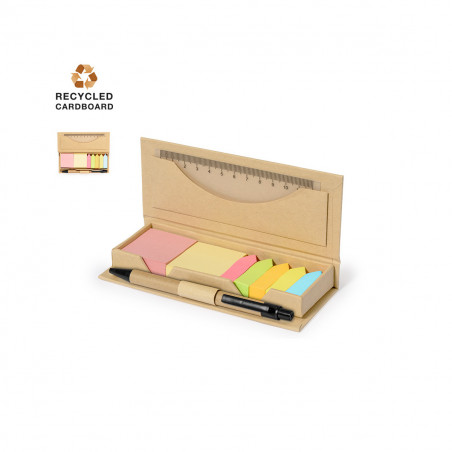 Marcadores y notas de colores con bolígrafo y regla en estuche con adhesivo de bautizo para regalar