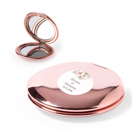 Espejo doble redondo rosa metalizado con adhesivo 3cm floral para detalles invitados