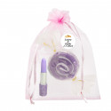 Toalla caramelo con bolígrafo pintalabios en bolsita de organza personalizada