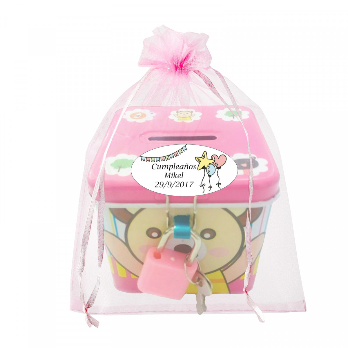 Hucha en bolsa de organza personalizada
