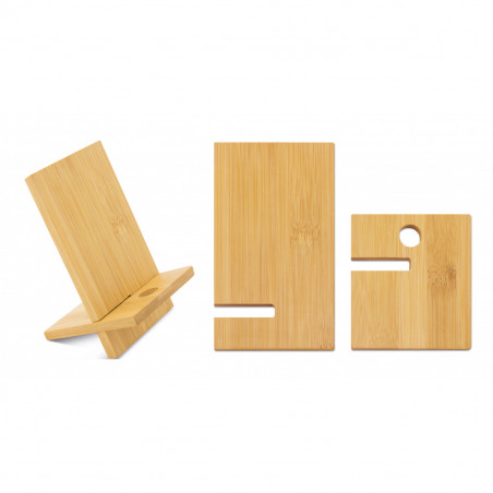 Soporte de bambú para móvil en sobre kraft con adhesivo personalizado de agradecimiento para regalar