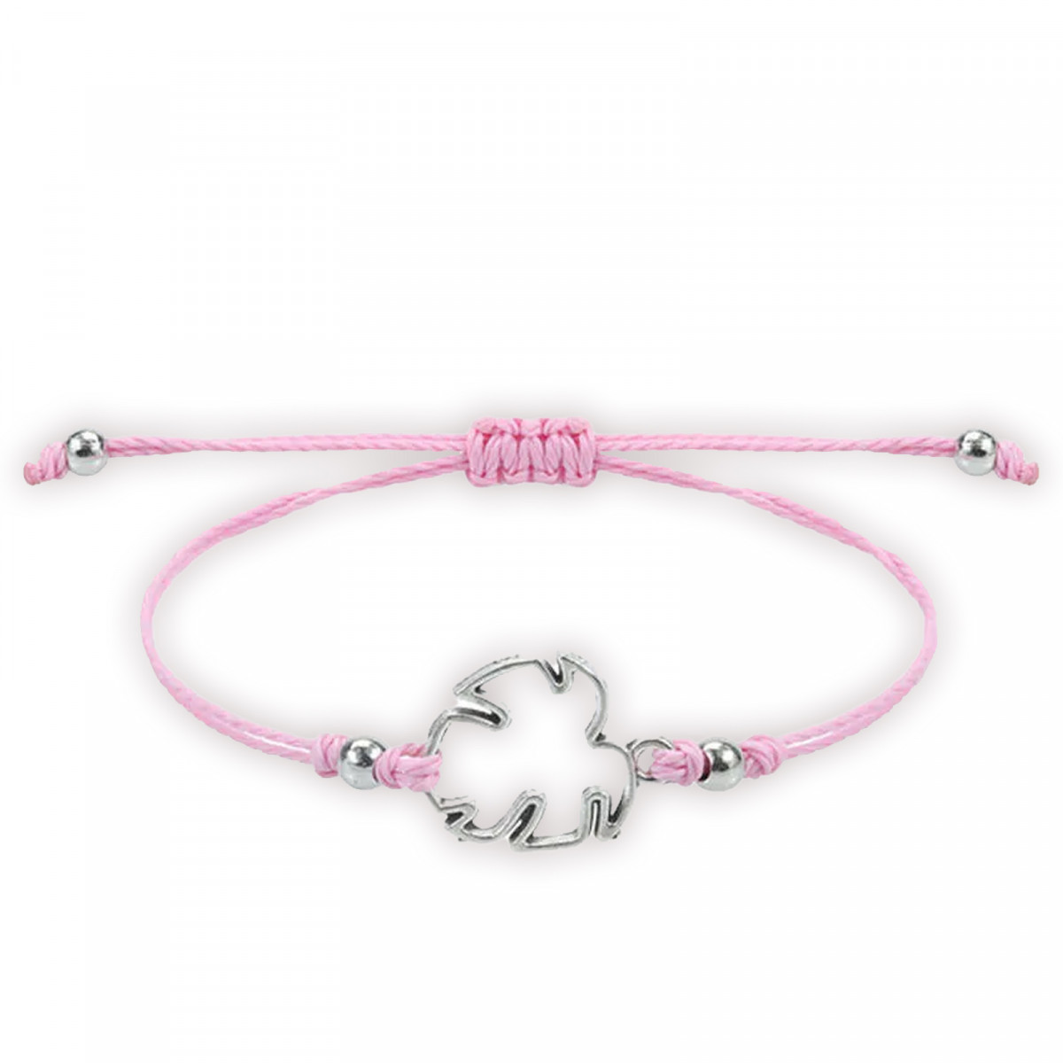 Pulsera ajustable con trébol de la suerte en hilo rosa, detalle elegante y simbólico