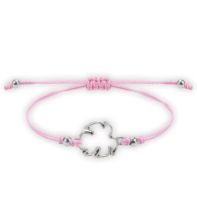 Pulsera ajustable con trébol de la suerte en hilo rosa, detalle elegante y simbólico