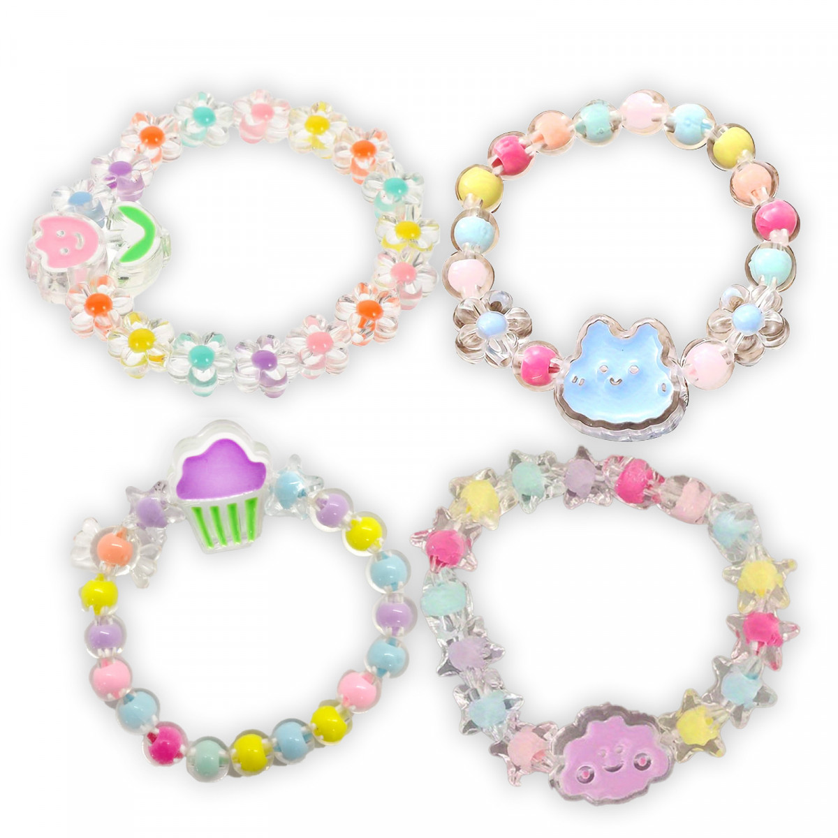 Pulseras infantiles elásticas con cuentas de colores, diseño divertido y alegre