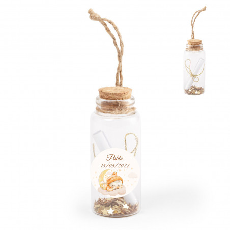 Bote de los deseos con adhesivo de bebé dormido para detalles de bautizo