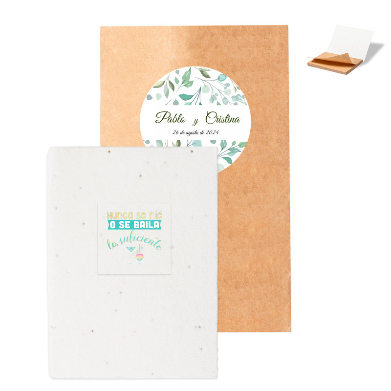 Bloc de notas eco con cubiertas de semillas para plantar en sobre kraft personalizado para detalles fiestas y eventos