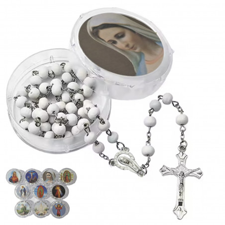 Rosario presentado en caja con adhesivo de decoración surtido