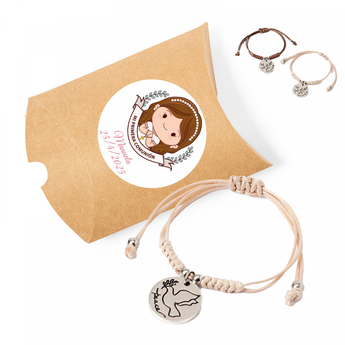 Pulsera de comunión en estuche kraft personalizable para regalar