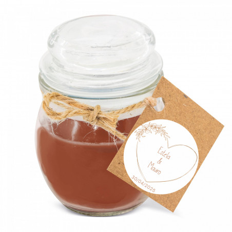 Vela aromática en tarro de cristal con tapa y etiqueta colgante personalizada para detalles