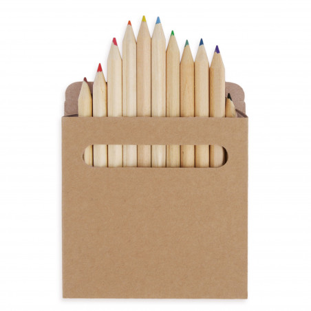 Lápices de colores en caja de cartón con adhesivo personalizado