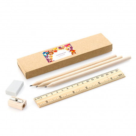 Estuche con accesorios de escritura en caja con adhesivo superhéroes personalizable para regalar