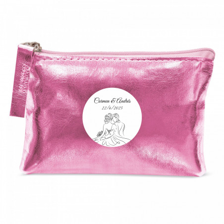 Monedero rosa con adhesivo personalizable novios romántico para detalles