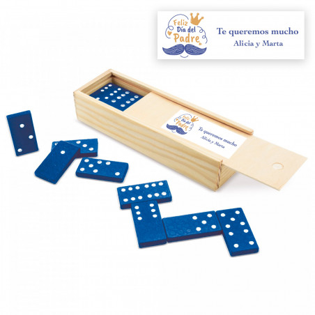 Dominó azul con adhesivo de felicitación para día del padre
