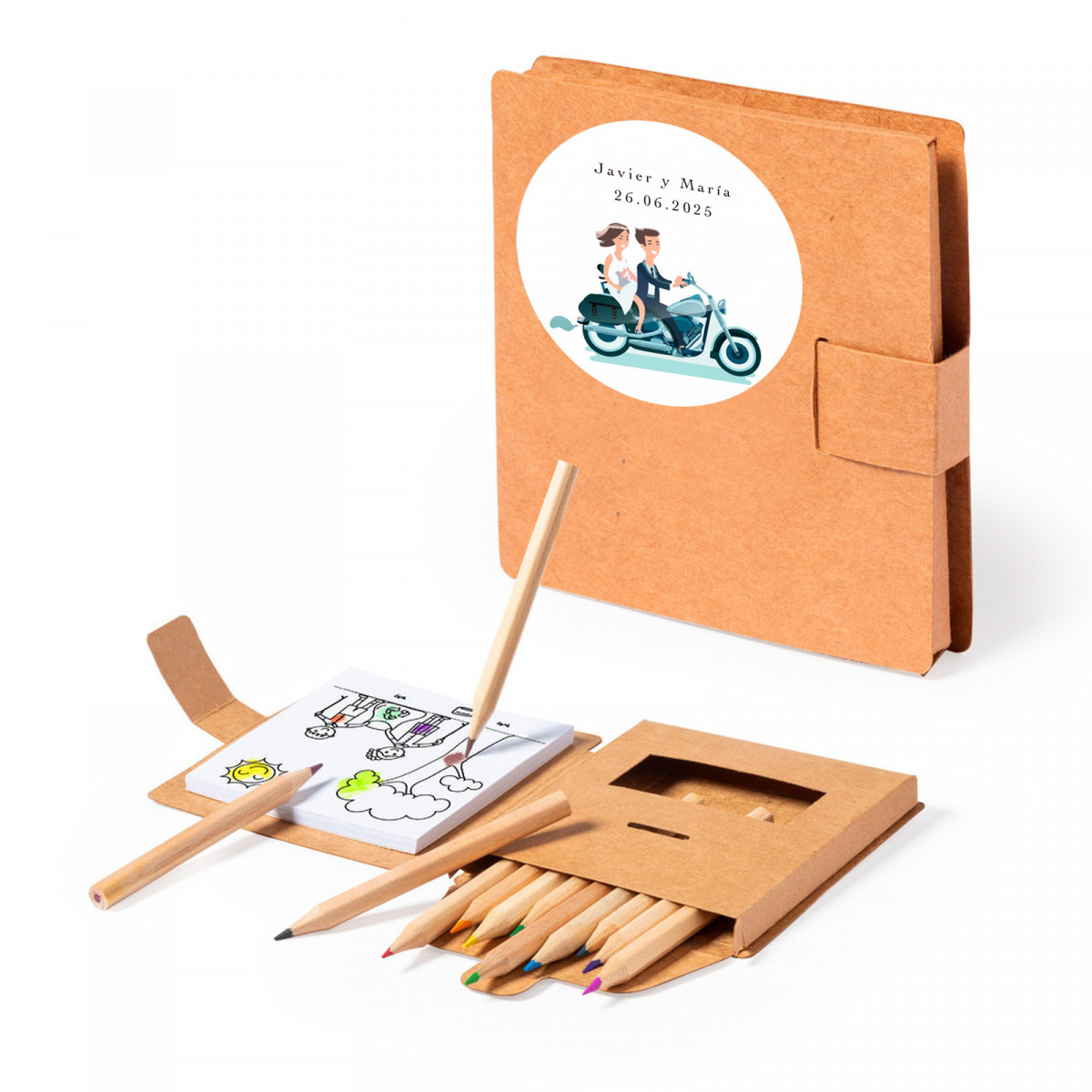 Set para colorear con dibujos y lápices personalizado para detalles de boda
