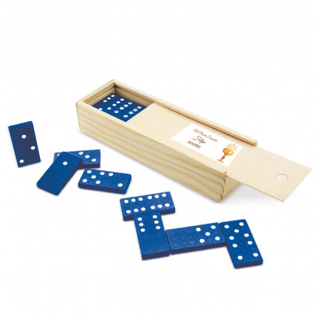 Detalles Comunión Dominó azul en caja de madera personalizado