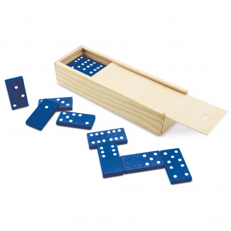 Detalles Comunión Dominó azul en caja de madera personalizado