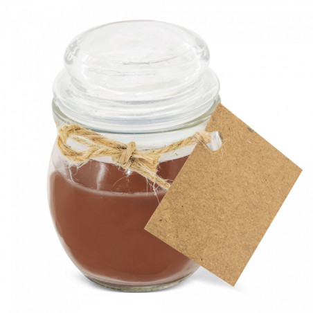 Vela aromática olor café en tarro de cristal personalizada con adhesivo para bodas