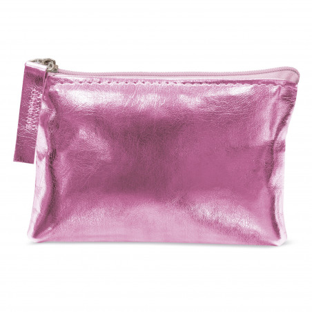 Monedero rosa personalizado con adhesivo de bautizo