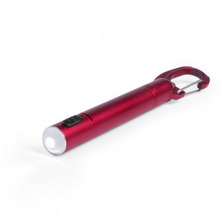 Bolígrafo rojo con linterna led presentado con sobre gris y adhesivo de cumpleaños personalizado