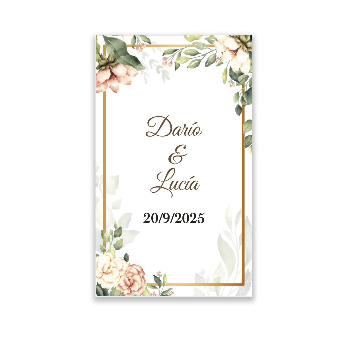 Adhesivo personalizado con diseño floral para eventos especiales: 3x5cm