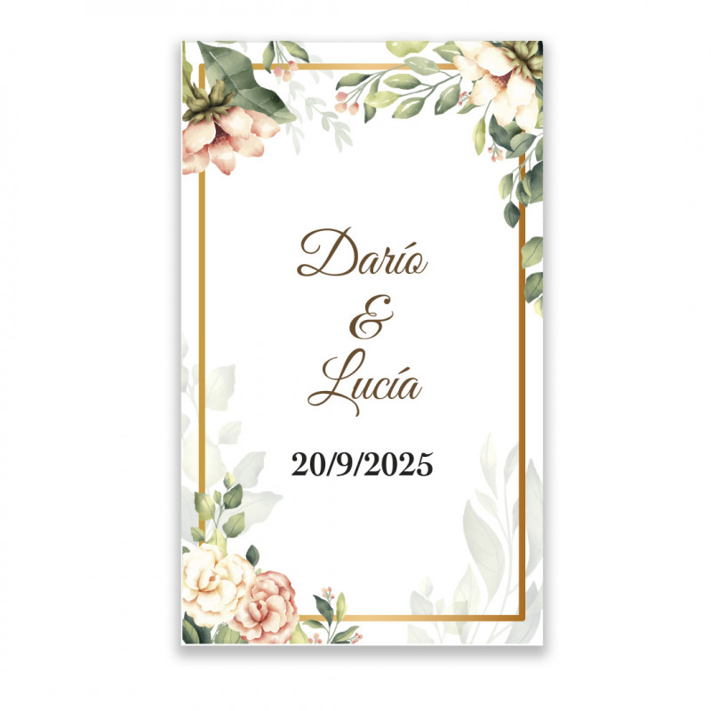 Adhesivo personalizado con diseño floral para eventos especiales: 3x5cm