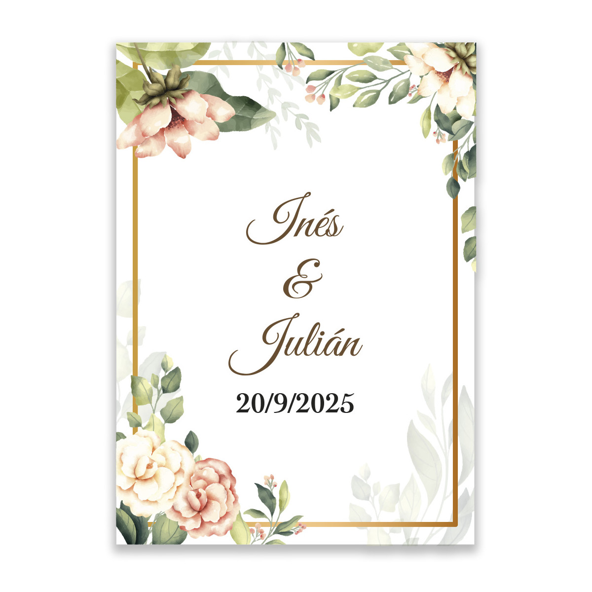 Adhesivo rectangular 5x7 con flores personalizado para eventos