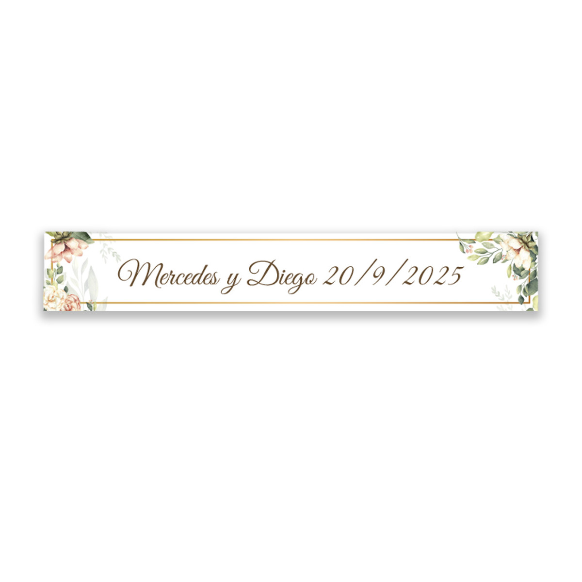 Adhesivo rectangular 5x1 con flores personalizado para eventos