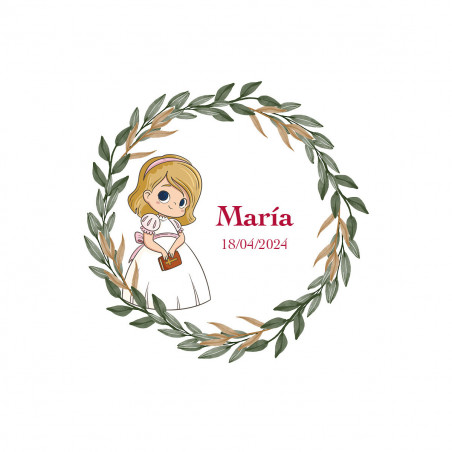 Vela aromática en caja decorada con cuerda y tapa personalizada para comunión niña