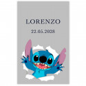 Adhesivo 3x5cm transparente stitch personalizable para eventos