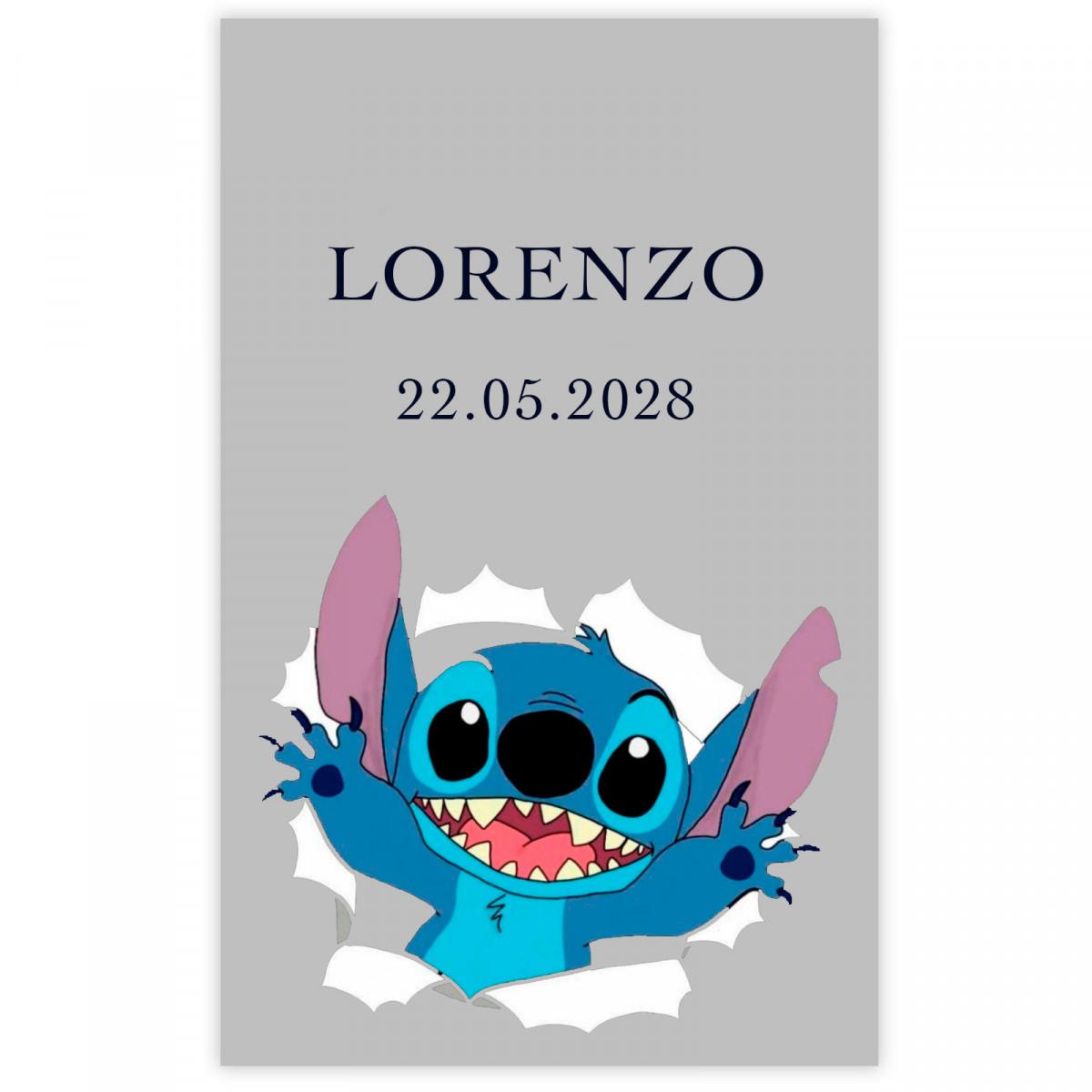 Adhesivo 3x5cm transparente stitch personalizable para eventos