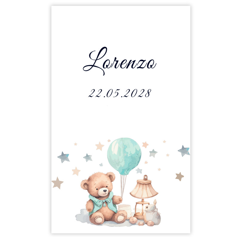 Adhesivo 5x7cm diseño oso para bautizos