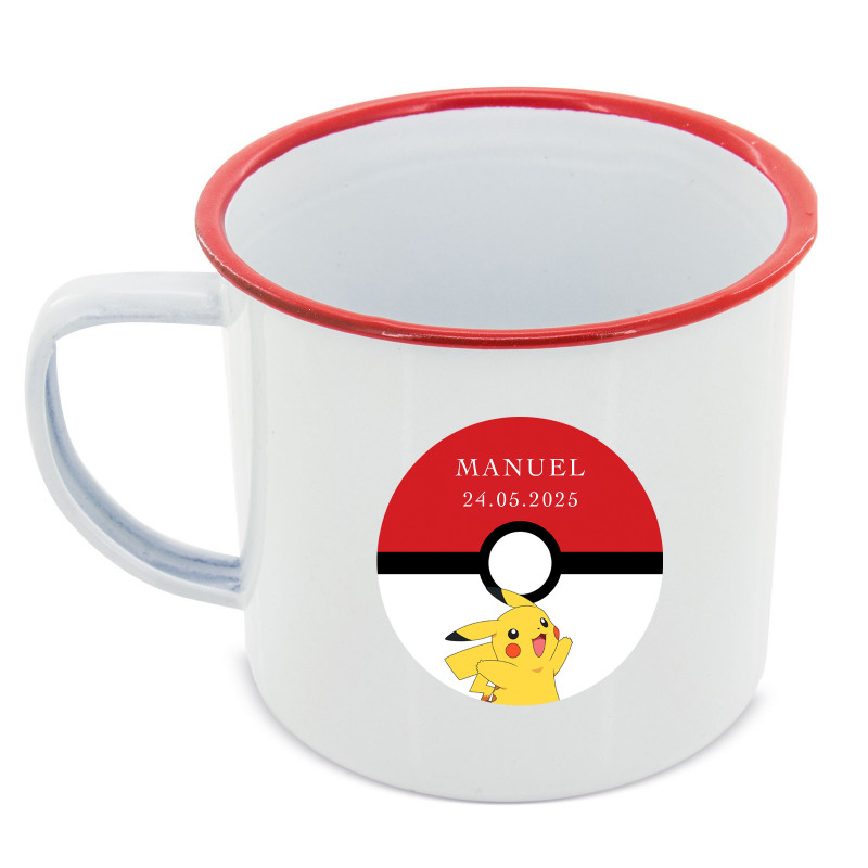 Taza de metal personalizada con adhesivo de pikachu