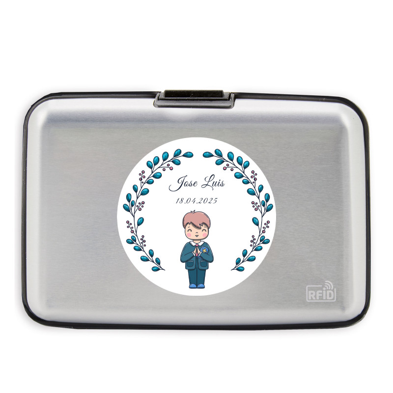 Tarjetero personalizado con adhesivo para primera comunión de niño