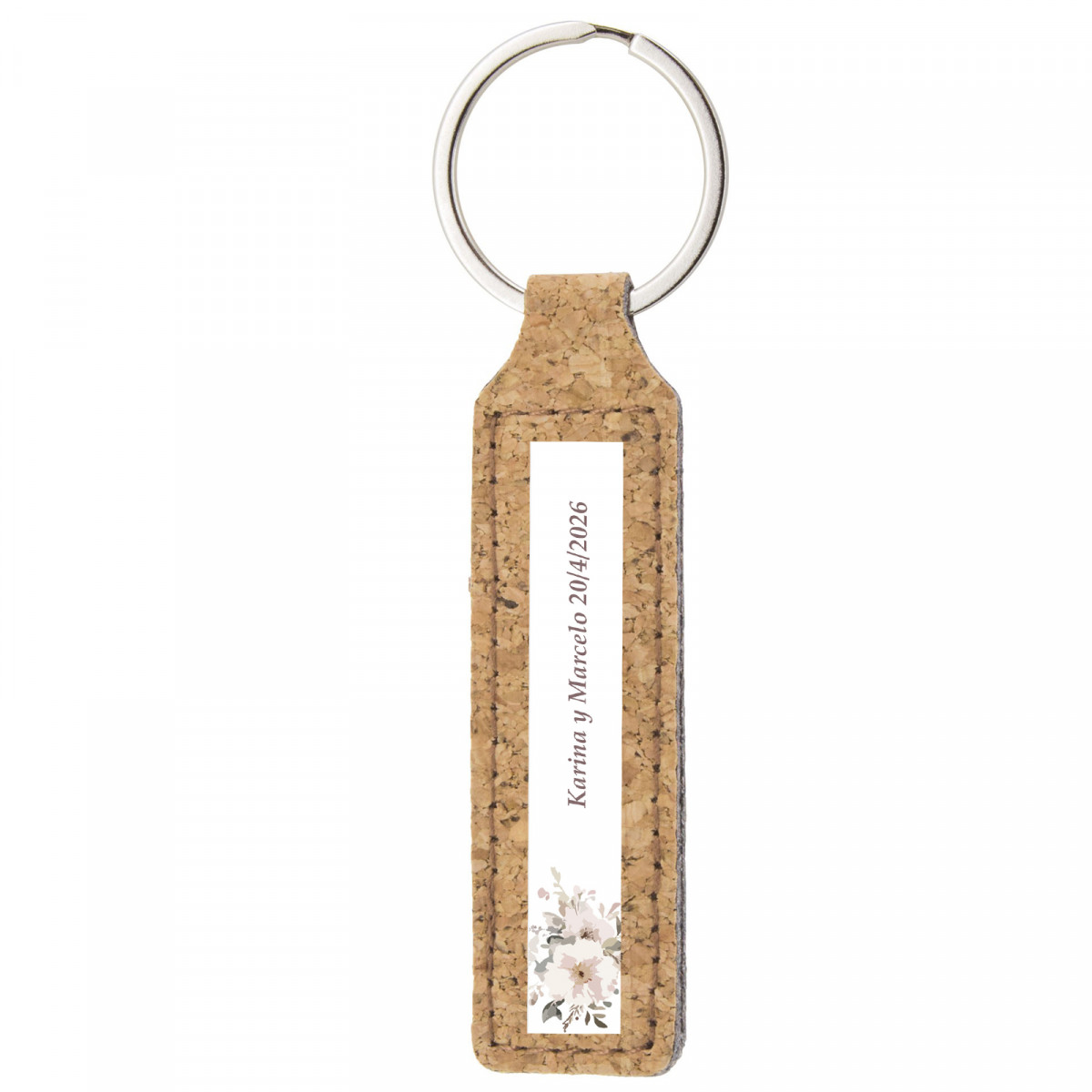 Llavero de corcho personalizado con adhesivo floral para eventos