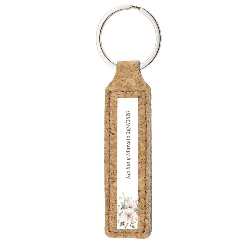 Llavero de corcho personalizado con adhesivo floral para eventos