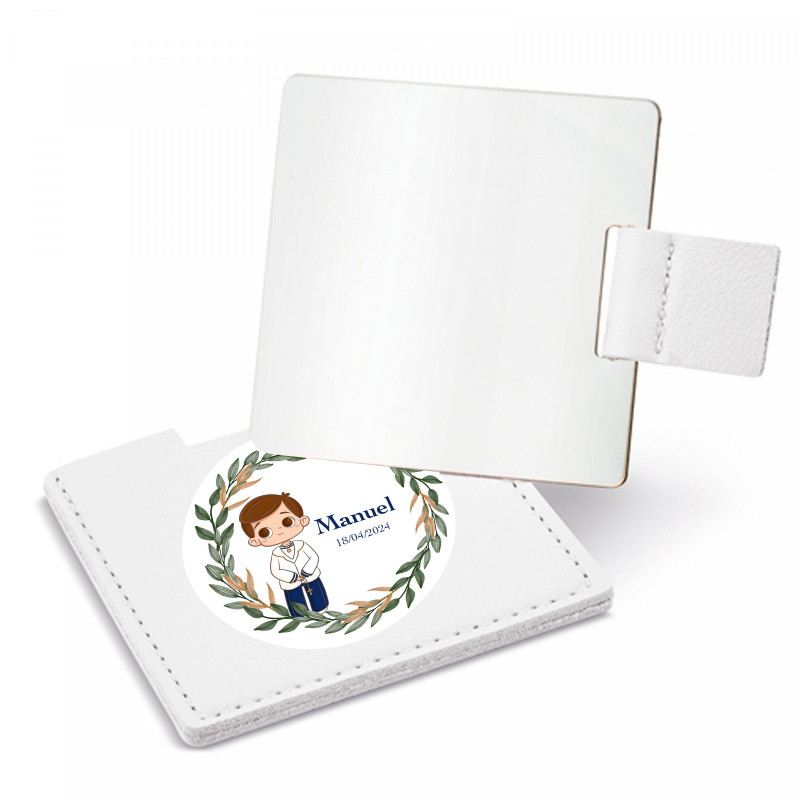 Espejo Con Estuche Blanco Y Adhesivo Primera Comunión Niño Para